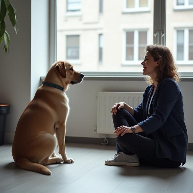 Professional behaviorist observing a dog in a home setting